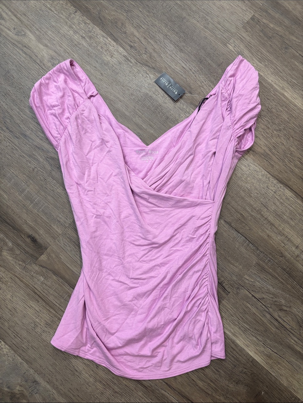 White House Black Market purple Ruched V-Neck Short Sleeve Top